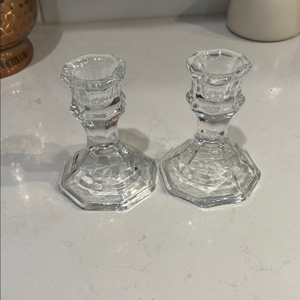 Source Unknown Elegant Clear Crystal Candle Holders EUC